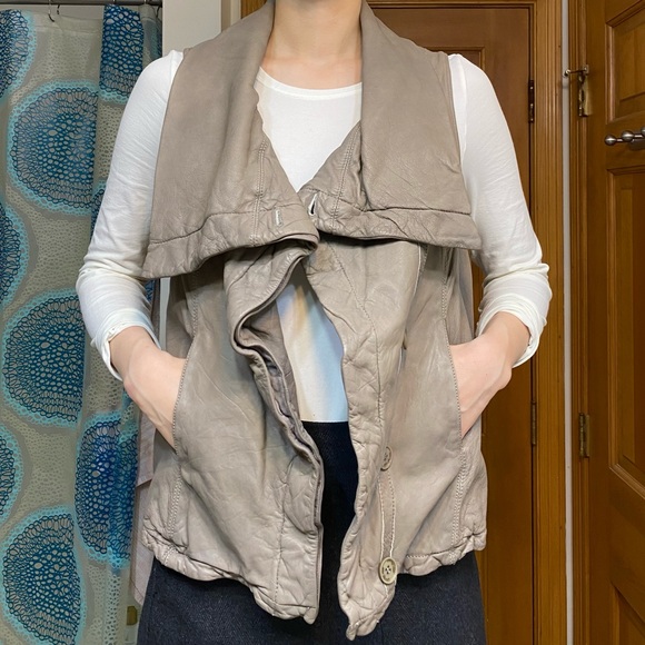 All Saints Kadian Gilet Leather Vest in Taupe - Picture 3 of 14
